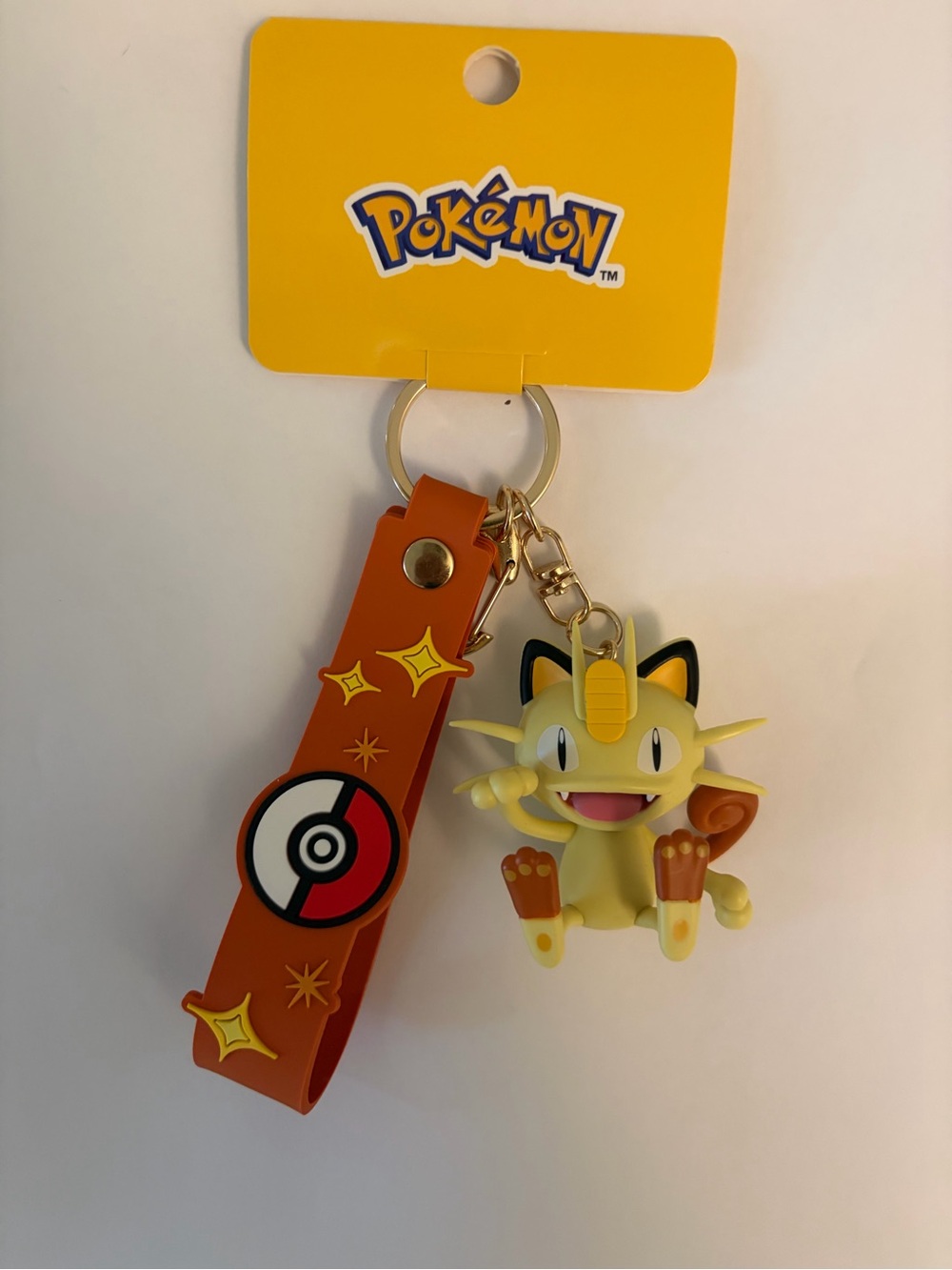 Pokemon Meowth Orange Keychain with Wrist Strap